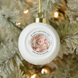 My First Christmas Personalised Elegant Baby Photo Ceramic Ball Christmas Ornament