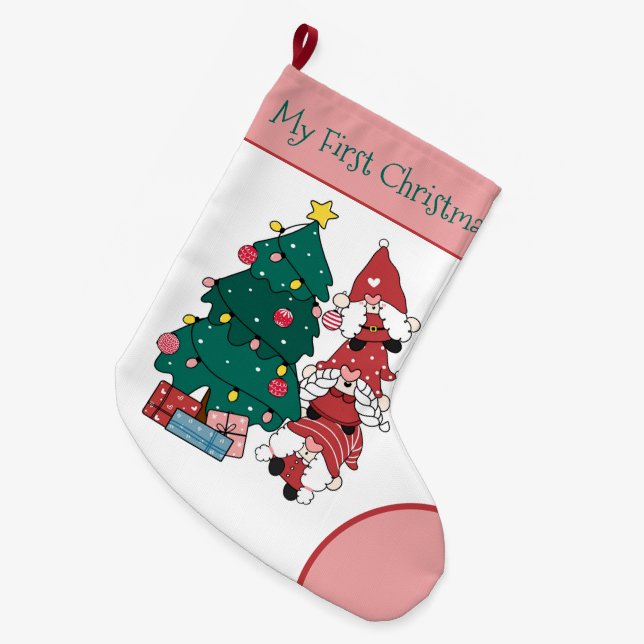 My First Christmas Personalised Gnomes  Large Christmas Stocking (Front (Hanging))
