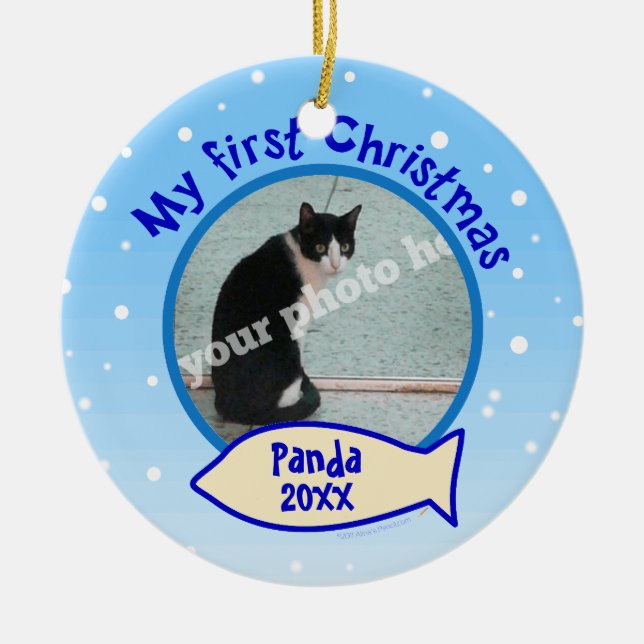 My First Christmas Personalised Photo Cat Ornament (Front)