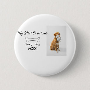 My first Christmas pet animal photo name year bone 6 Cm Round Badge