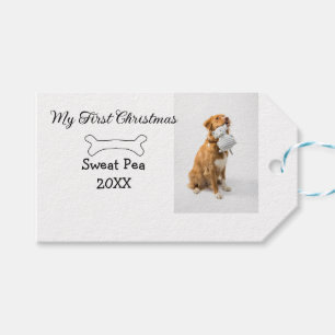 My first Christmas pet animal photo name year bone Gift Tags