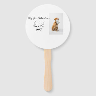 My first Christmas pet animal photo name year bone Hand Fan