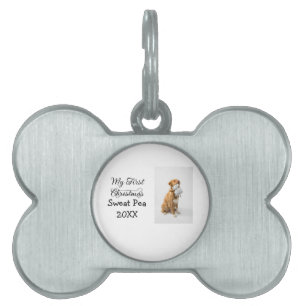 My first Christmas pet animal photo name year bone ID Tag
