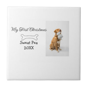My first Christmas pet animal photo name year bone Tile