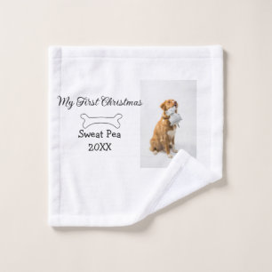 My first Christmas pet animal photo name year bone Wash Cloth