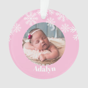 My First Christmas Photo Baby Girl Pink Ornament
