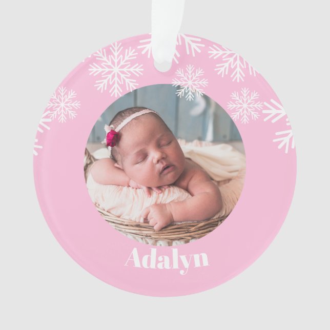 My First Christmas Photo Baby Girl Pink Ornament (Front)