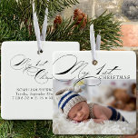 My First Christmas Photo Elegant Calligraphy Ceram Ceramic Ornament<br><div class="desc">My First Christmas photo ornament which you can personalise with your favourite photo and custom wording on the back. Elegant typographic design lettered with My First Christmas in swirly calligraphy and classic print. Easy to customise to suit many occasions such as My 1st Christmas with baby birth stats or My...</div>