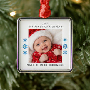 My First Christmas Photo Personalised Name Year Metal Tree Decoration