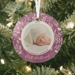 My First Christmas Photo Purple Glass Tree Decoration