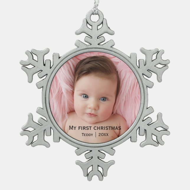 My first christmas photo    snowflake pewter christmas ornament (Front)