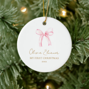 My First Christmas Pink Bow Baby Girl Keepsake Ceramic Tree Decoration