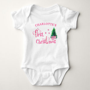 My First Christmas Pink Christmas Tree and Gifts Baby Bodysuit
