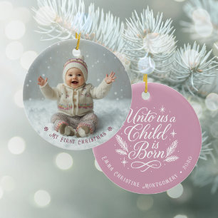 My First Christmas Pink Personalised Photo Ceramic Tree Decoration