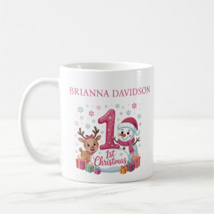 My First Christmas Pink Photo Personalised Name Coffee Mug