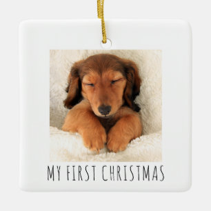 My First Christmas Puppy Dogs Square Photo Ceramic Ornament