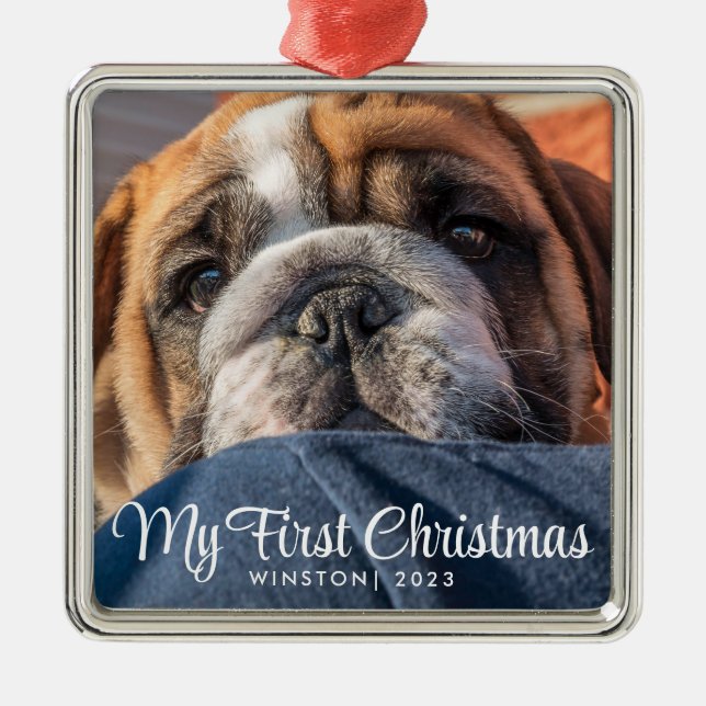 My First Christmas Puppy Photo Metal Tree Decoration (Front)