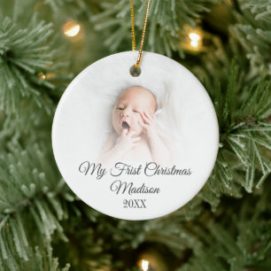 My First Christmas Quote Monogram Baby Photo Ceramic Tree Decoration