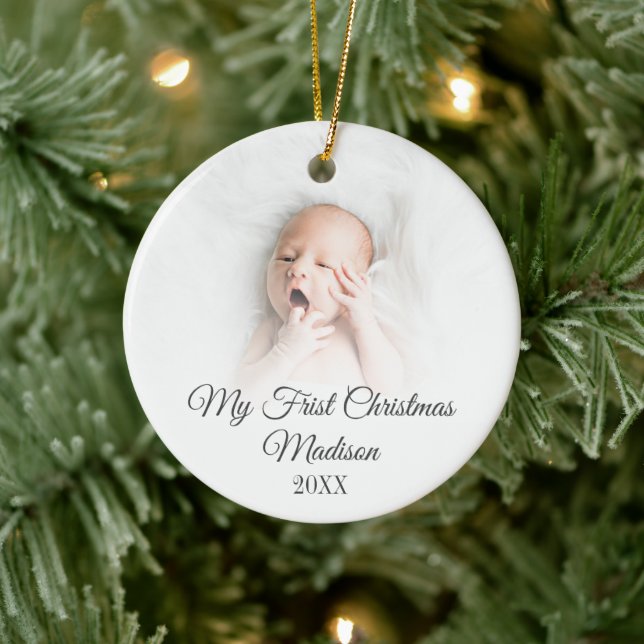 My First Christmas Quote Monogram Baby Photo Ceramic Tree Decoration (Tree)