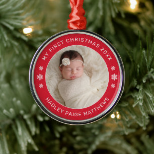 My First Christmas Red Baby Girl Photo Metal Tree Decoration