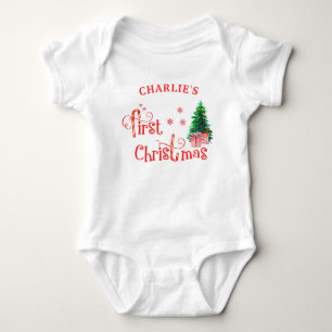 My First Christmas Red Christmas Tree and Gifts Baby Bodysuit