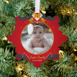 My First Christmas Red Personalised Baby Name Tree Decoration Card