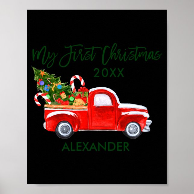 My First Christmas Red Truck Candy Canes Gray Baby Poster (Front)