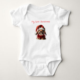 My First Christmas Santa Bunny Baby Bodysuit