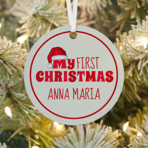 My First Christmas Santa Claus Photo Personalised Metal Tree Decoration