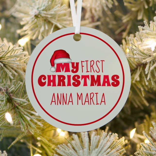 My First Christmas Santa Claus Photo Personalised Metal Tree Decoration (Insitu)