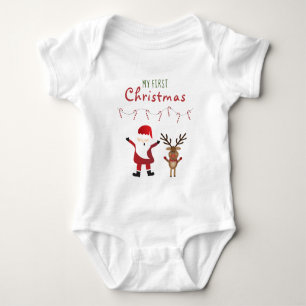 My First Christmas Santa Claus Reindeer Baby Bodysuit