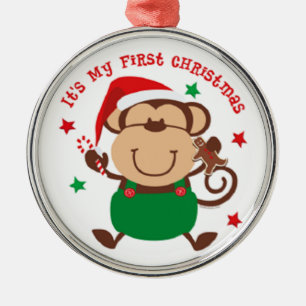 My First Christmas Santa Monkey Metal Tree Decoration