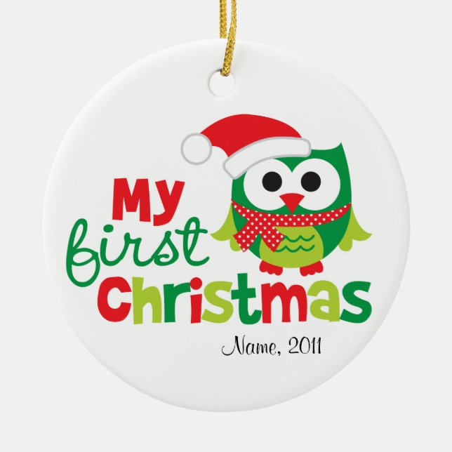 My First Christmas Santa Owl Ceramic Tree Decoration (Front)