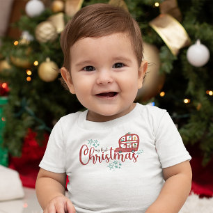 My First Christmas Santa Red Bus Script Baby T-Shirt