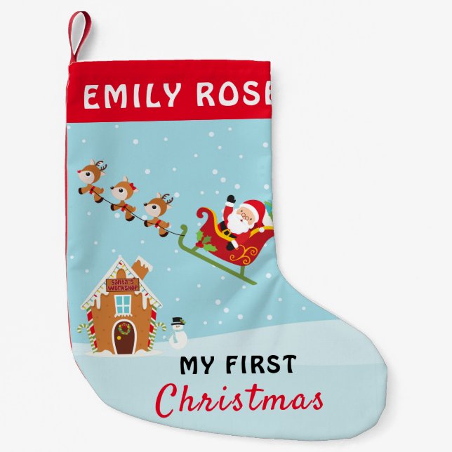 My First Christmas Santa Reindeer Snowman Holiday Small Christmas Stocking (Front)
