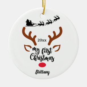My First Christmas Santa Sleigh Reindeer Keepsake Ceramic Tree Decoration