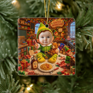 My First Christmas Santas Little Helper Photo Ceramic Ornament