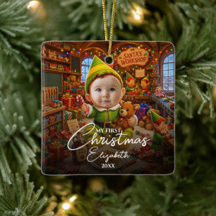 My First Christmas Santas Little Helper Photo Ceramic Ornament