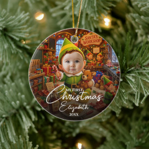 My First Christmas Santas Little Helper Photo Ceramic Tree Decoration