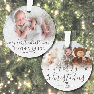 My First Christmas Script New Baby Photo Ornament