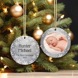 My First Christmas, Silver Photo Keepsake Ceramic Tree Decoration