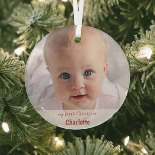 My First Christmas Simple Baby Photo Handwriting   Glass Tree Decoration