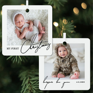 My First Christmas Simple Elegant Baby Photo Metal Tree Decoration