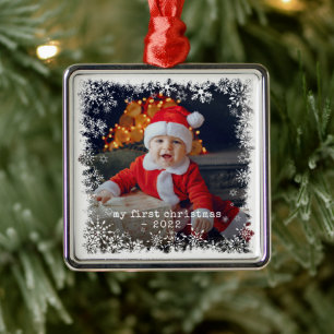 My First Christmas Snowflakes Photo Ceramic Orname Metal Tree Decoration