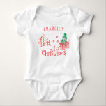 My First Christmas Snowman with Presents Baby Bodysuit<br><div class="desc">Cute litte bodysuit for baby's first Christmas, which you can personalise. The design has cute lettering with candy canes which reads "first christmas" and a charming little snowman with Christmas presents. It has a festive colour palette of red and green on a white bodysuit. Please browse our store for alternative...</div>