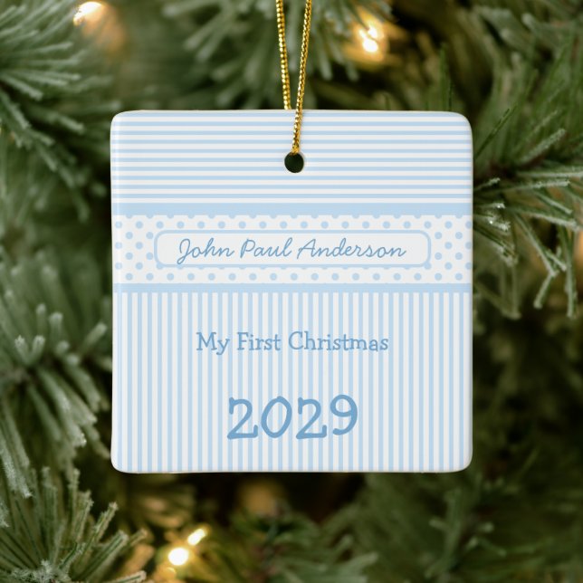 My First Christmas Stripes Tiny Tee Photo Ornament (Tree)