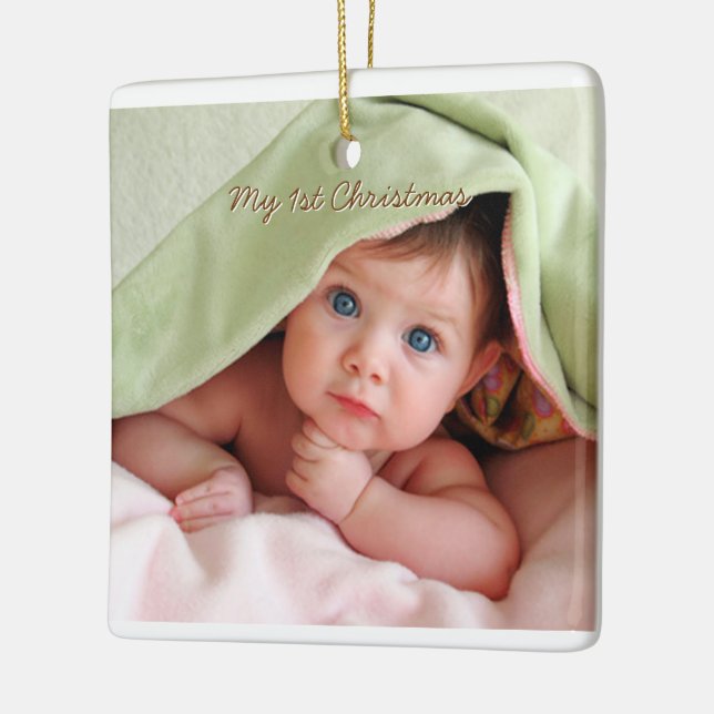My First Christmas Stripes Tiny Tee Photo Ornament (Left)