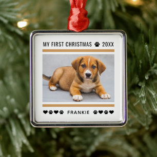 My First Christmas Tan Pet Dog Personalised Photo Metal Tree Decoration