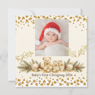 My First Christmas Teddy Bear and Baby Booties Holiday Card