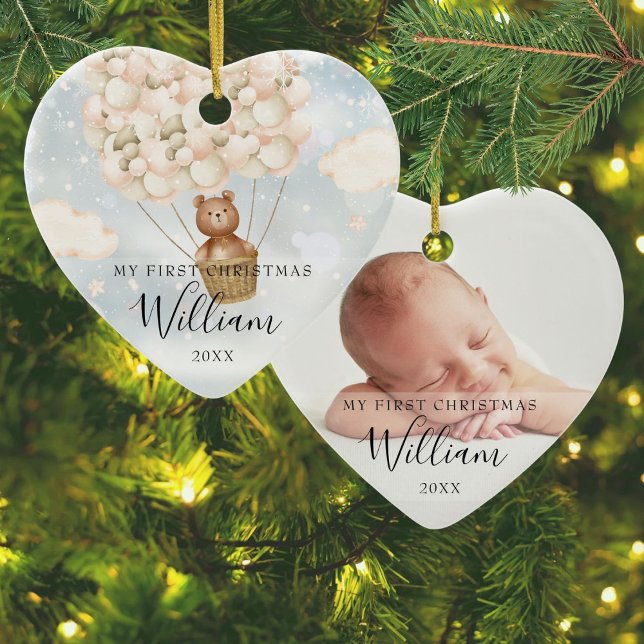 My First Christmas Teddy Bear Gold Balloons Photo Ceramic Tree Decoration (My First Christmas Teddy Bear Gold Balloons Photo Ceramic Ornament)
